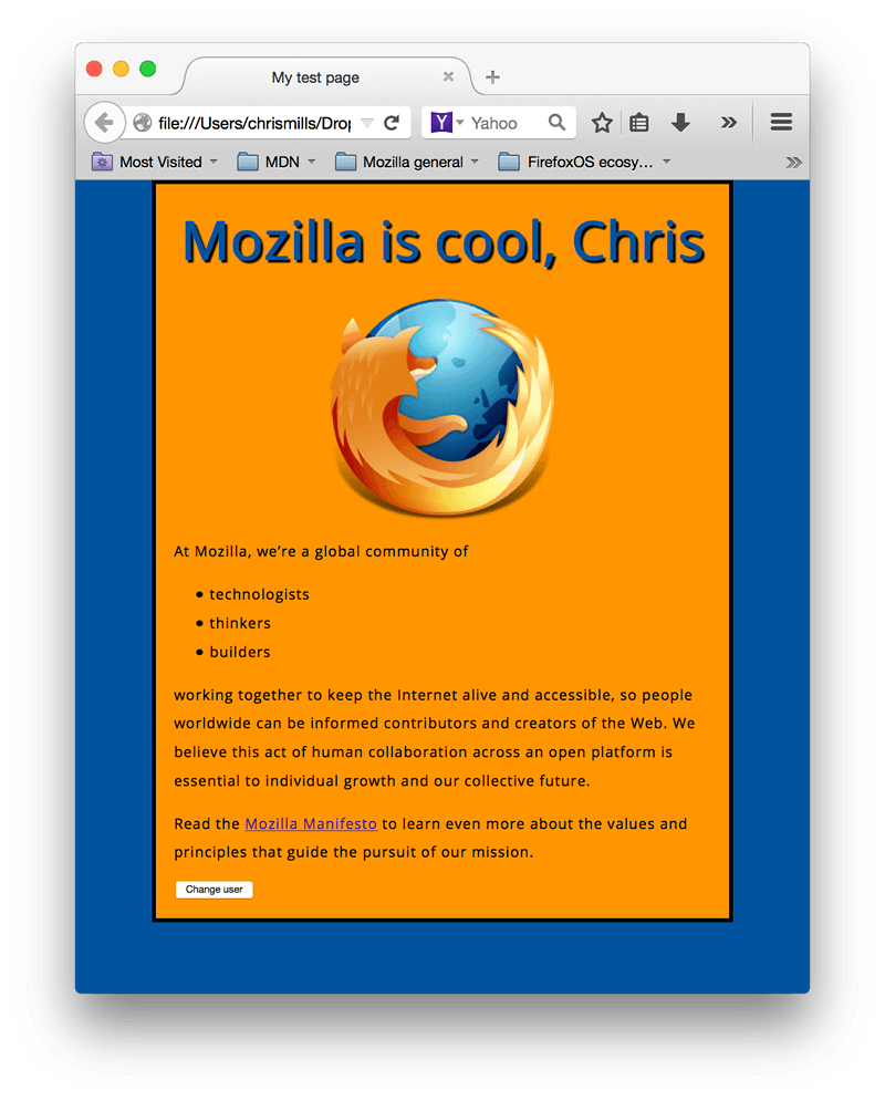 Apparence finale de la page HTML après création des éléments : un en-tête, un grand logo centré, du contenu et un bouton