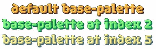 Beispiel, das 3 verschiedene Basis-Paletten der Rocher-Farbenschriftart zeigt